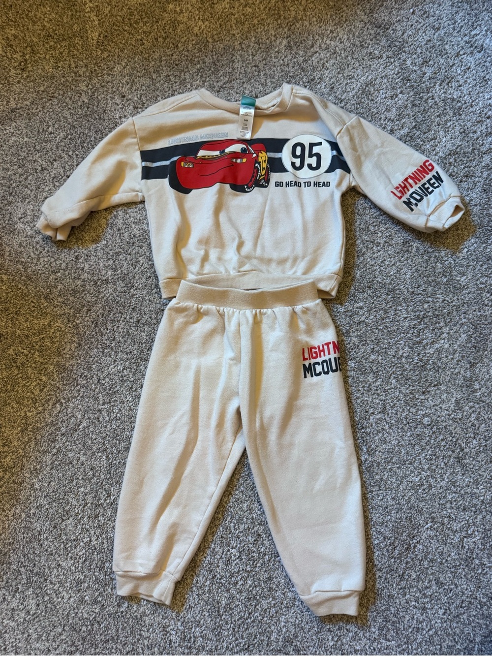 Disney Cream Lightning McQueen Sweatshirt & Joggers Set with Red Accent